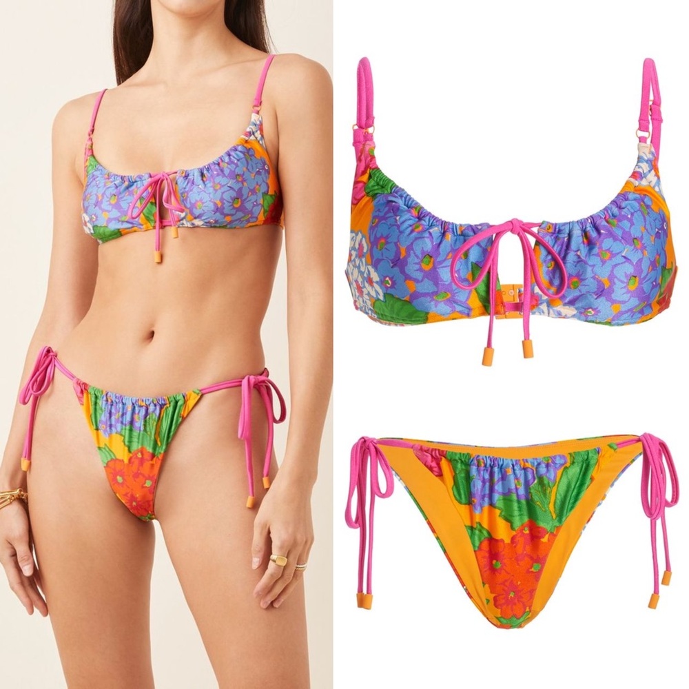 Zimmermann Riders Printed String Bikini Set Orange Pink Floral Size 0 / US 2-4